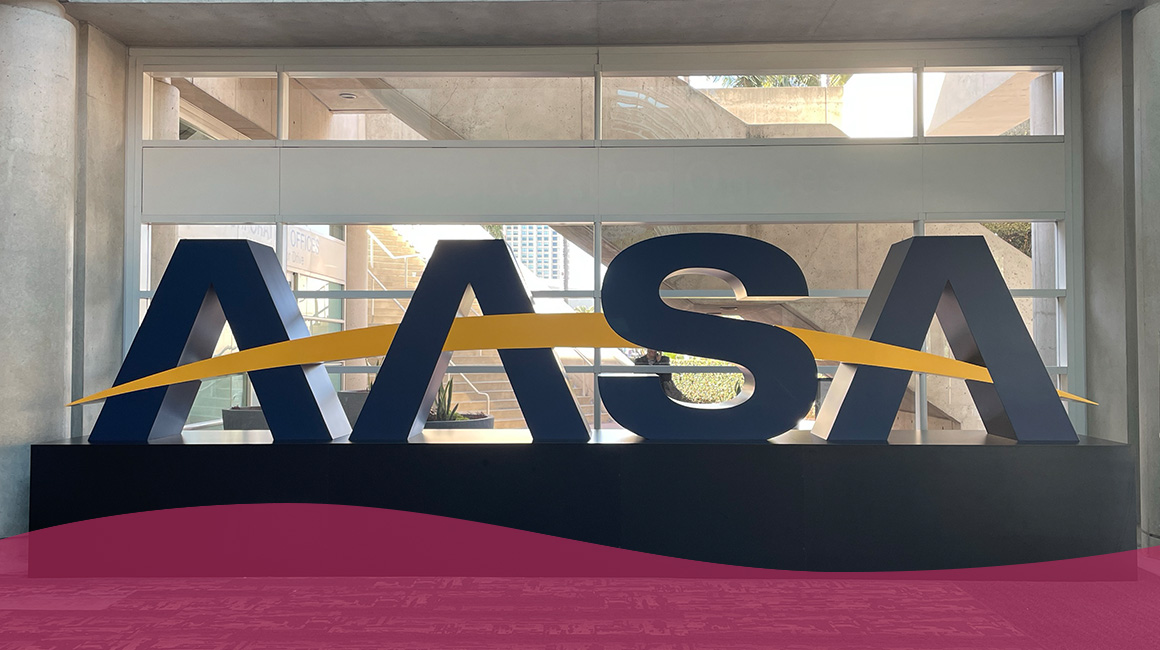 The AASA logo in a convention center