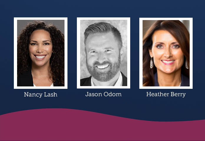 Headshots of the three presenters - Nancy Lash, Implementation Manager, Jason Odom, Director of Instruction, and Heather Berry, Internship Program Manager