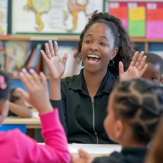 Teacher interacting with students